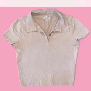 Hollister Women's Cropped Beige Short Sleeve Polo